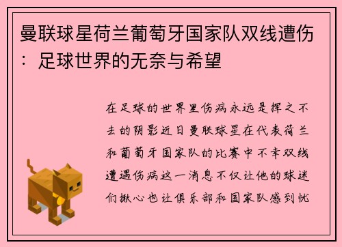 曼联球星荷兰葡萄牙国家队双线遭伤：足球世界的无奈与希望
