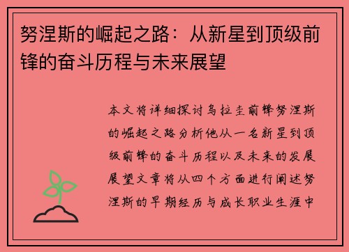 努涅斯的崛起之路：从新星到顶级前锋的奋斗历程与未来展望